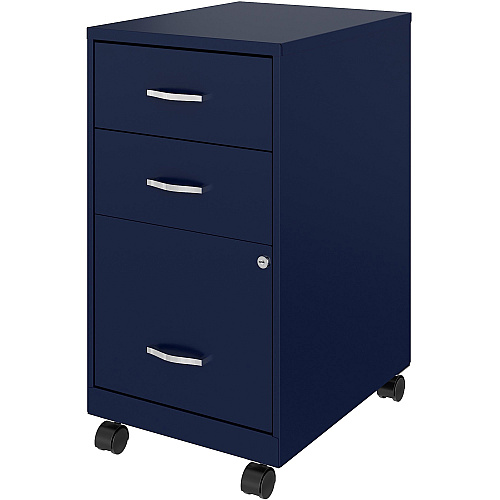 NuSparc 3-Drawer Organizer Metal File Cabinet 14.2" Width x 18" Depth x 26.7" Height - 3 x Drawer(s) for File, Box - Letter - Glide Suspension, 3/4 Drawer Extension, Anti-tip, Lockable, Mobility - Navy - Metal - Recycled (VF318CMNY)