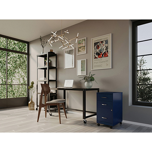 NuSparc 3-Drawer Organizer Metal File Cabinet 14.2" Width x 18" Depth x 26.7" Height - 3 x Drawer(s) for File, Box - Letter - Glide Suspension, 3/4 Drawer Extension, Anti-tip, Lockable, Mobility - Navy - Metal - Recycled (VF318CMNY)