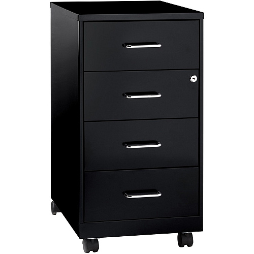 NuSparc Mobile Storage Cabinet 14.2" Width x 18" Depth x 26.5" Height - 4 x Drawer(s) - Letter, Legal - Mobility, Glide Suspension, Anti-tip, Nonporous Surface, Cam Lock, 3/4 Drawer Extension - Black - Painted Steel - Recycled - Assembly Requi (VF418DMBK)