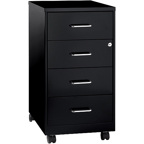 NuSparc Mobile Storage Cabinet 14.2" Width x 18" Depth x 26.5" Height - 4 x Drawer(s) - Letter, Legal - Mobility, Glide Suspension, Anti-tip, Nonporous Surface, Cam Lock, 3/4 Drawer Extension - Black - Painted Steel - Recycled - Assembly Requi (VF418DMBK)