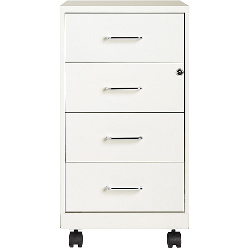 NuSparc Mobile Storage Cabinet 14.2" Width x 18" Depth x 26.5" Height - 4 x Drawer(s) - Letter, Legal - Mobility, Glide Suspension, Anti-tip, Nonporous Surface, Cam Lock, 3/4 Drawer Extension - White - Painted Steel - Recycled (VF418DMWE)