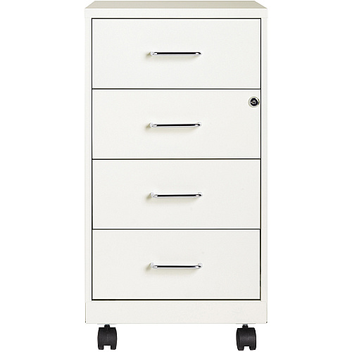NuSparc Mobile Storage Cabinet 14.2" Width x 18" Depth x 26.5" Height - 4 x Drawer(s) - Letter, Legal - Mobility, Glide Suspension, Anti-tip, Nonporous Surface, Cam Lock, 3/4 Drawer Extension - White - Painted Steel - Recycled (VF418DMWE)