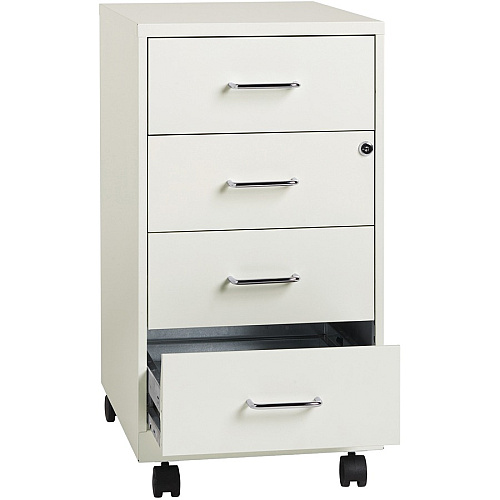 NuSparc Mobile Storage Cabinet 14.2" Width x 18" Depth x 26.5" Height - 4 x Drawer(s) - Letter, Legal - Mobility, Glide Suspension, Anti-tip, Nonporous Surface, Cam Lock, 3/4 Drawer Extension - White - Painted Steel - Recycled (VF418DMWE)