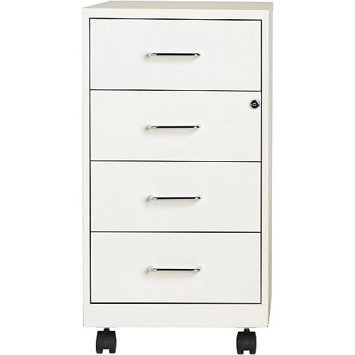 NuSparc Mobile Storage Cabinet 14.2" Width x 18" Depth x 26.5" Height - 4 x Drawer(s) - Letter, Legal - Mobility, Glide Suspension, Anti-tip, Nonporous Surface, Cam Lock, 3/4 Drawer Extension - White - Painted Steel - Recycled (VF418DMWE)
