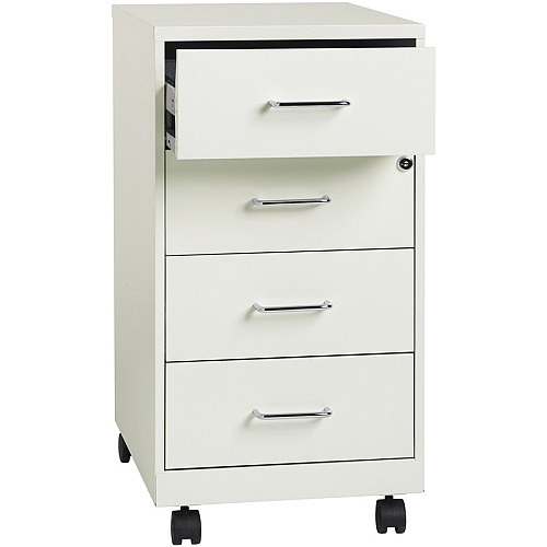 NuSparc Mobile Storage Cabinet 14.2" Width x 18" Depth x 26.5" Height - 4 x Drawer(s) - Letter, Legal - Mobility, Glide Suspension, Anti-tip, Nonporous Surface, Cam Lock, 3/4 Drawer Extension - White - Painted Steel - Recycled (VF418DMWE)