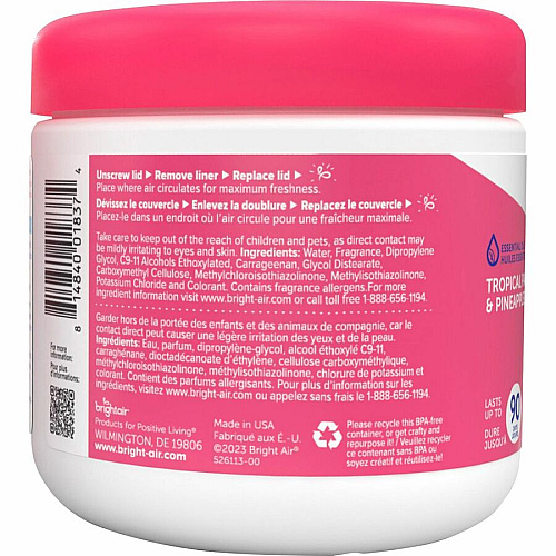Bright Air Super Odor Eliminator Air Freshener 14 fl oz (0.4 quart) - Tropical Paradise & Pineapple - 90 Day - Cruelty-free, Phthalate-free, Triclosan-free, BHT Free - 1 Each (901076)
