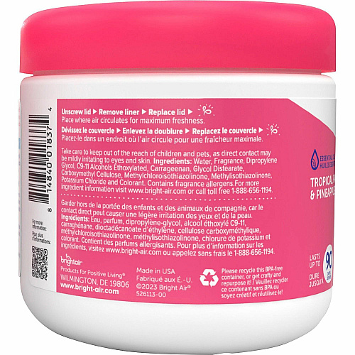 Bright Air Super Odor Eliminator Air Freshener 14 fl oz (0.4 quart) - Tropical Paradise & Pineapple - 90 Day - Cruelty-free, Phthalate-free, Triclosan-free, BHT Free - 1 Each (901076)