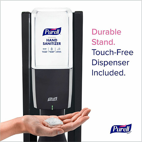 PURELL&reg; ES10 Floor Stand with Automatic Dispenser Floor, Freestanding - Graphite - For High Traffic Area, Sanitizing Dispenser, Waiting Room, Hallway - Low-profile Base, Lightweight, Sturdy (8214DS)