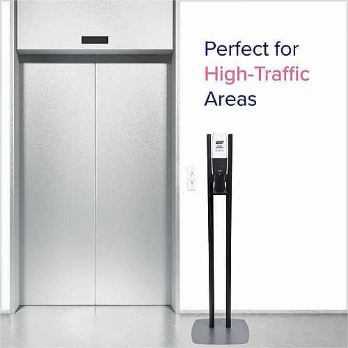 PURELL&reg; ES10 Floor Stand with Automatic Dispenser Floor, Freestanding - Graphite - For High Traffic Area, Sanitizing Dispenser, Waiting Room, Hallway - Low-profile Base, Lightweight, Sturdy (8214DS)