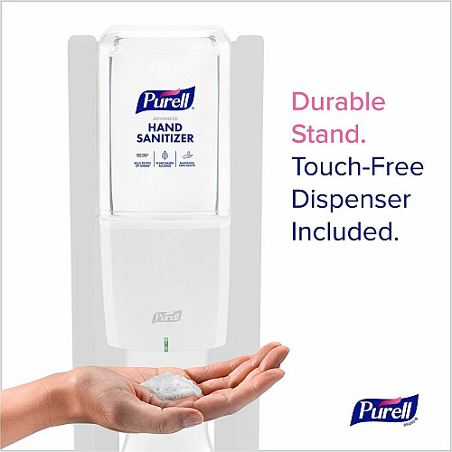 PURELL&reg; ES10 Floor Stand with Automatic Dispenser Floor, Freestanding - White - For Sanitizing Dispenser, High Traffic Area, Waiting Room, Hallway - Sturdy, Low-profile Base, Lightweight (8210DS)