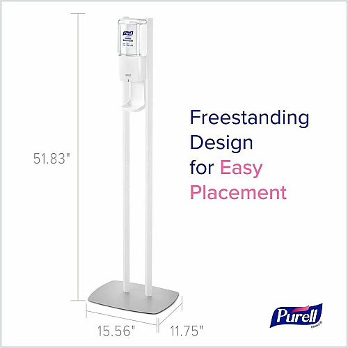 PURELL&reg; ES10 Floor Stand with Automatic Dispenser Floor, Freestanding - White - For Sanitizing Dispenser, High Traffic Area, Waiting Room, Hallway - Sturdy, Low-profile Base, Lightweight (8210DS)