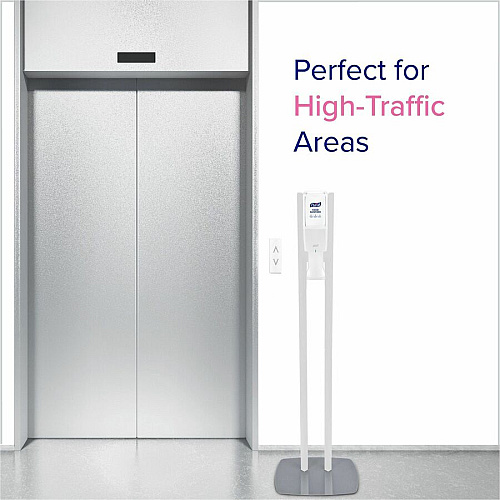 PURELL&reg; ES10 Floor Stand with Automatic Dispenser Floor, Freestanding - White - For Sanitizing Dispenser, High Traffic Area, Waiting Room, Hallway - Sturdy, Low-profile Base, Lightweight (8210DS)