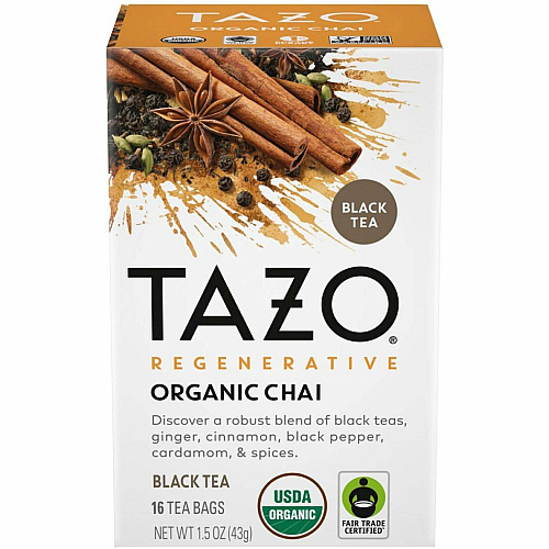 Tazo Regenerative Organic Chai Black Tea Bag Black Tea - Organic - 16 / Box (00305)