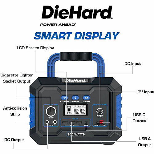DieHard 300-Watt Lithium-ion Portable Power Station/Solar Generator Lithium Ion (Li-Ion) - Rich Black (DH2000101)