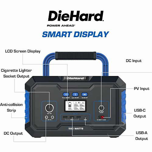 DieHard 500-Watt Lithium-ion Portable Power Station/Solar Generator Lithium Ion (Li-Ion) - Rich Black (DH2000201)