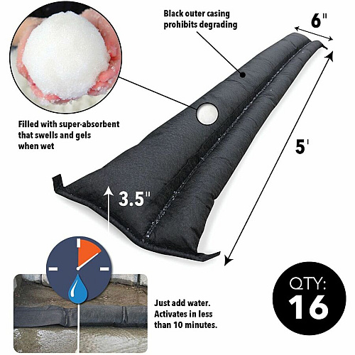 Quick Dam Flood Barriers 3.5" Height - Black - 16 / Carton (QD6516)