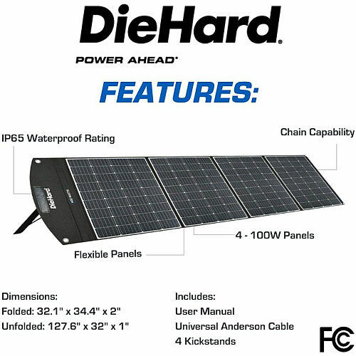 DieHard 400-Watt Solar Panel for Portable Power Station x 31.5" Width x 10.5 ft Depth - Rich Black - 1 Each (DH2000701)