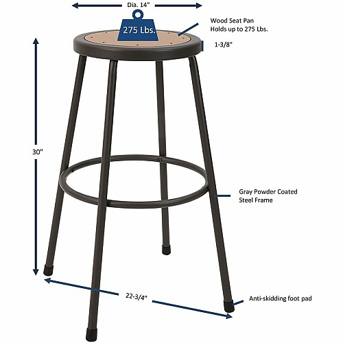 Lorell Metal Shop Stool Wood, Medium Density Fiber (MDF) Seat Material - Light Gray - Metal - 1 Each (LLR83082)