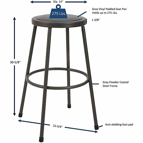 Lorell Metal Shop Stool Vinyl Seat Material - Light Gray - Metal - 1 Each (LLR83083)