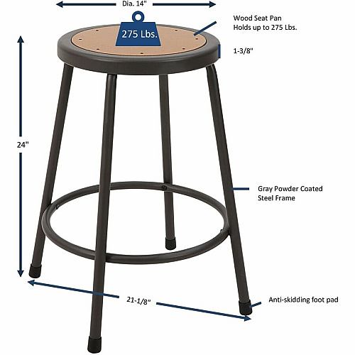 Lorell Metal Shop Stool Wood, Medium Density Fiber (MDF) Seat Material - Light Gray - Metal - 1 Each (LLR83080)
