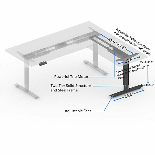 Lorell Sit-Stand 3rd-Leg Base Black Base - 275 lb Capacity - Height Adjustable - 45" Height x 51.60" Width x 26.40" Depth - Assembly Required - 1 Each (LLR25930)