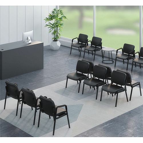 Lorell Deluxe Leather 4-Leg Guest Chair Leather, Plywood Seat Material - Leather, Plywood Back Material - Powder Coated Frame Color - Metal Frame Material - Four-legged Base - Black - 1 Each (LLR84595)