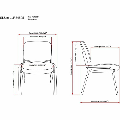Lorell Deluxe Leather 4-Leg Guest Chair Leather, Plywood Seat Material - Leather, Plywood Back Material - Powder Coated Frame Color - Metal Frame Material - Four-legged Base - Black - 1 Each (LLR84595)