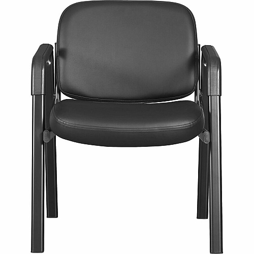 Lorell Deluxe Leather 4-Leg Guest Chair Leather, Plywood Seat Material - Leather, Plywood Back Material - Powder Coated Frame Color - Metal Frame Material - Four-legged Base - Black - Armrest - 1 Each (LLR84594)