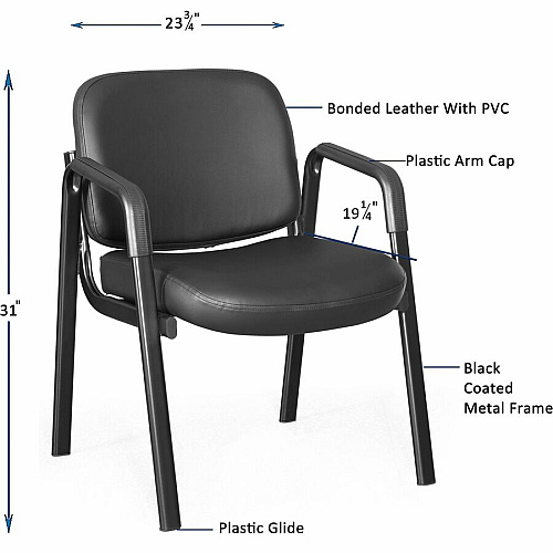Lorell Deluxe Leather 4-Leg Guest Chair Leather, Plywood Seat Material - Leather, Plywood Back Material - Powder Coated Frame Color - Metal Frame Material - Four-legged Base - Black - Armrest - 1 Each (LLR84594)