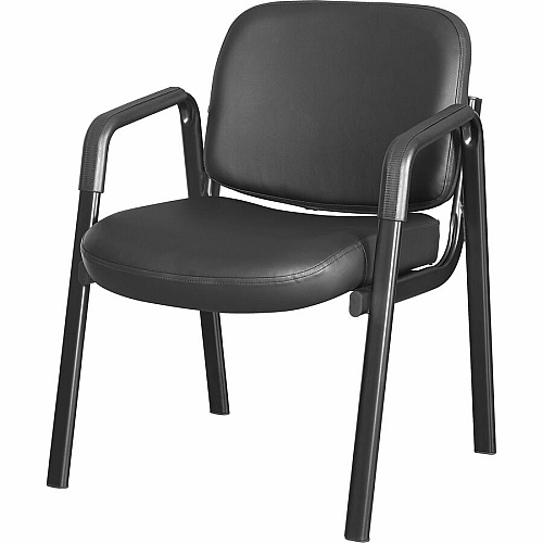Lorell Deluxe Leather 4-Leg Guest Chair Leather, Plywood Seat Material - Leather, Plywood Back Material - Powder Coated Frame Color - Metal Frame Material - Four-legged Base - Black - Armrest - 1 Each (LLR84594)