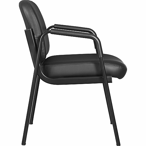 Lorell Deluxe Leather 4-Leg Guest Chair Leather, Plywood Seat Material - Leather, Plywood Back Material - Powder Coated Frame Color - Metal Frame Material - Four-legged Base - Black - Armrest - 1 Each (LLR84594)