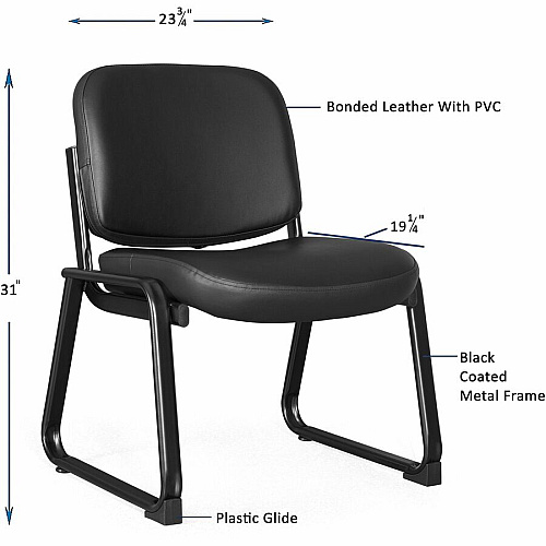Lorell Deluxe Leather Guest Chair Plywood, Leather Seat Material - Plywood, Leather Back Material - Powder Coated Frame Color - Metal Frame Material - Sled Base - Black - 1 Each (LLR84597)
