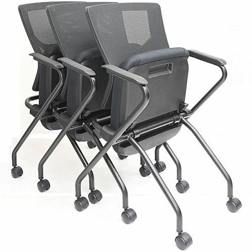 Lorell Conjure Mesh Training Chairs with Arms Polyurethane, Molded Foam, Fabric Seat Material - Black - Armrest - 2 / Carton (LLR62019)