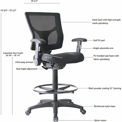 Lorell Conjure Office Stool Fabric, Polyurethane, Molded Foam Seat Material - Black - Armrest - 1 Each (LLR62021)