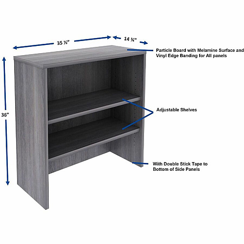 Lorell Essentials 2-shelf Stack-on Bookcase 36" Height x 36" Width x 15" Depth - 2 Shelve(s) - Material: Laminate, Metal - Finish: Weathered Charcoal - Stackable, Cam Lock - For Book, Binder, Display (LLR69628)