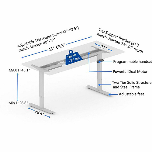 Lorell Sit-to-Stand Two-Tier Base Silver Two-tier Base - 275 lb Capacity - Height Adjustable - 45.10" Height - Assembly Required - 1 Each (LLR25971)
