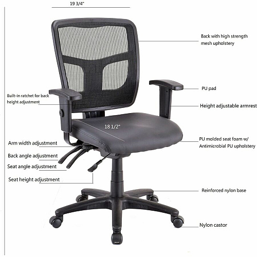 Lorell Executive Antimicrobial Mid-back Chair Vinyl Seat Material - Black Frame Color - Mid Back - 5-star Base - Black - Armrest - 1 Each (LLR86241)
