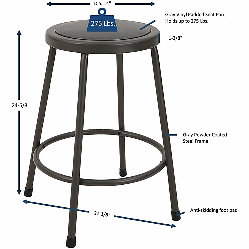 Lorell Metal Shop Stool Vinyl Seat Material - Light Gray - Metal - 1 Each (LLR83081)