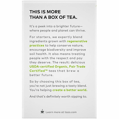 Tazo Regenerative Organic Zen Green Tea Bag Green Tea - Organic - 16 / Box (00309)