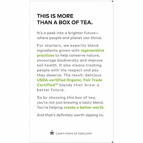 Tazo Regenerative Organic Green Ginger Green Tea Bag Green Tea - Organic - 16 / Box (00356)