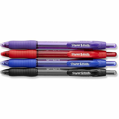 Paper Mate Profile Ballpoint Pen 1.4 mm Super Bold Pen Point - Retractable - Assorted Ink - Black, Blue, Red, Purple Barrel - 4 / Pack (1938165)