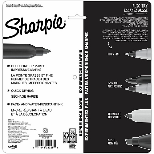Sanford Glam Pop Permanent Markers Fine Marker Point - Assorted Ink - 34 / Pack (2185331)
