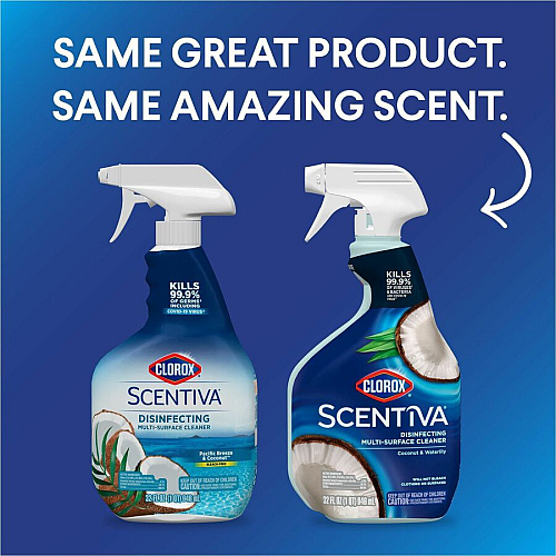 Clorox Scentiva Multi-Surface Cleaner For Multi Surface, Home, Multipurpose - Spray - 32 fl oz (1 quart) - Coconut & Water Lily Scent - Bleach-free, Disinfectant, Long Lasting, Freshen, Deodorize - Blue - 1 Each (60521)