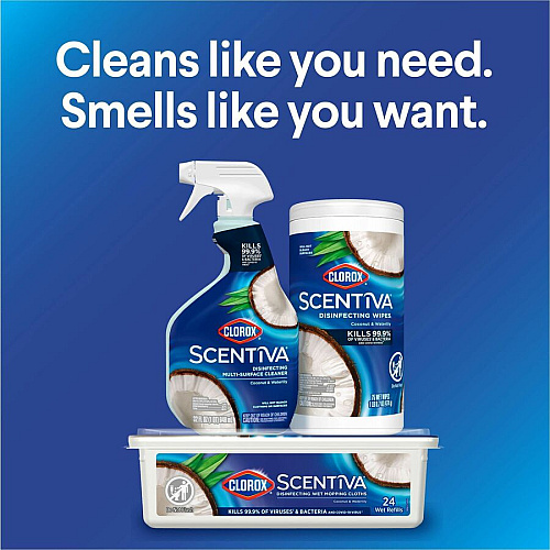 Clorox Scentiva Multi-Surface Cleaner For Multi Surface, Home, Multipurpose - Spray - 32 fl oz (1 quart) - Coconut & Water Lily Scent - Bleach-free, Disinfectant, Long Lasting, Freshen, Deodorize - Blue - 1 Each (60521)