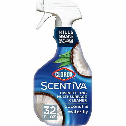 Clorox Scentiva Multi-Surface Cleaner For Multi Surface, Home, Multipurpose - Spray - 32 fl oz (1 quart) - Coconut & Water Lily Scent - Bleach-free, Disinfectant, Long Lasting, Freshen, Deodorize - Blue - 1 Each (60521)
