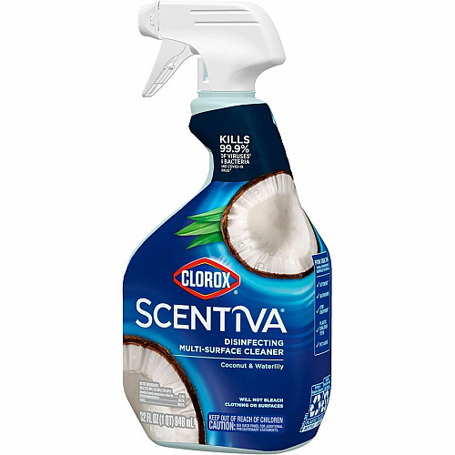 Clorox Scentiva Multi-Surface Cleaner For Multi Surface, Home, Multipurpose - Spray - 32 fl oz (1 quart) - Coconut & Water Lily Scent - Bleach-free, Disinfectant, Long Lasting, Freshen, Deodorize - Blue - 1 Each (60521)