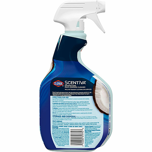 Clorox Scentiva Multi-Surface Cleaner For Multi Surface, Home, Multipurpose - Spray - 32 fl oz (1 quart) - Coconut & Water Lily Scent - Bleach-free, Disinfectant, Long Lasting, Freshen, Deodorize - Blue - 1 Each (60521)
