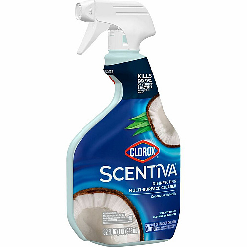 Clorox Scentiva Multi-Surface Cleaner For Multi Surface, Home, Multipurpose - Spray - 32 fl oz (1 quart) - Coconut & Water Lily Scent - Bleach-free, Disinfectant, Long Lasting, Freshen, Deodorize - Blue - 1 Each (60521)