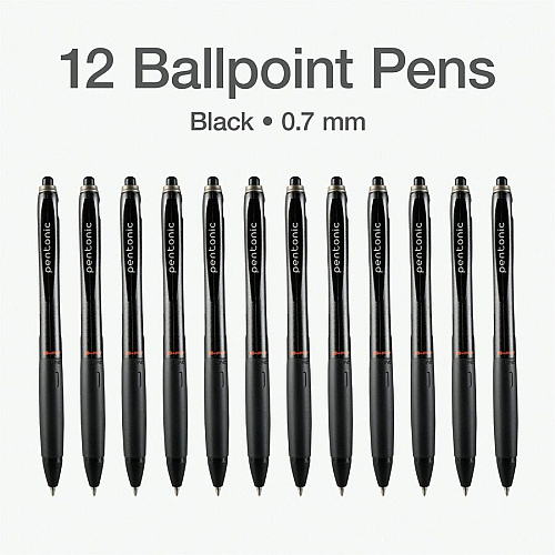 Pentonic Retractable Ballpoint Pens 0.7 mm Fine Pen Point - Retractable - Black Ink - Nickel Silver Tip - 1 Dozen (PEN12120)