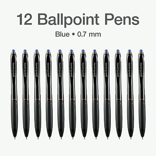 Pentonic Retractable Ballpoint Pens 0.7 mm Fine Pen Point - Retractable - Blue Ink - Nickel Silver Tip - 1 Dozen (PEN12123)